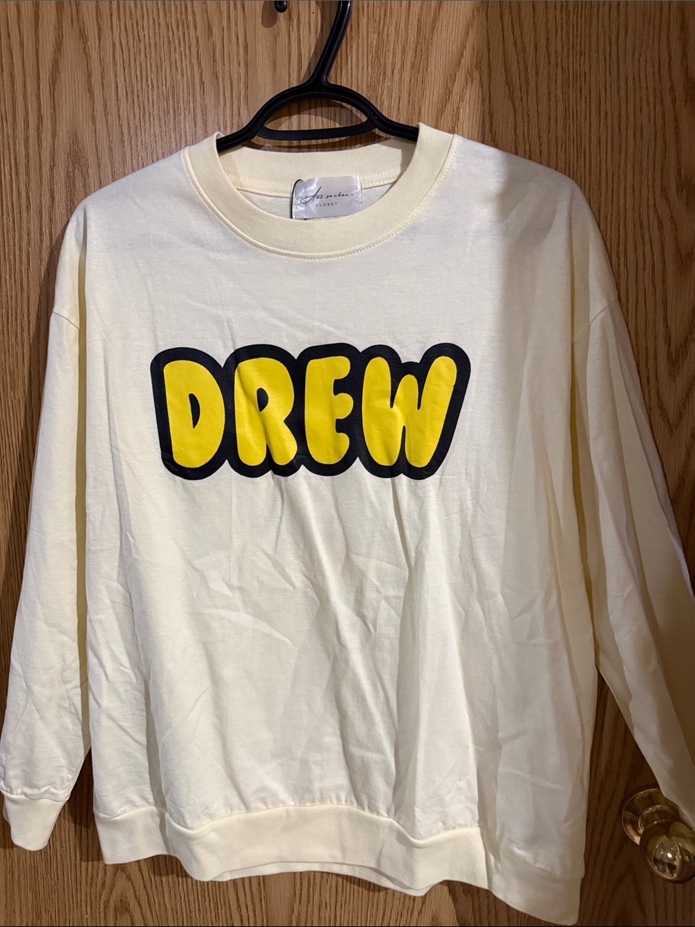 DREW Cream Kids Sweatshirt with Yellow Logo Bubble Text